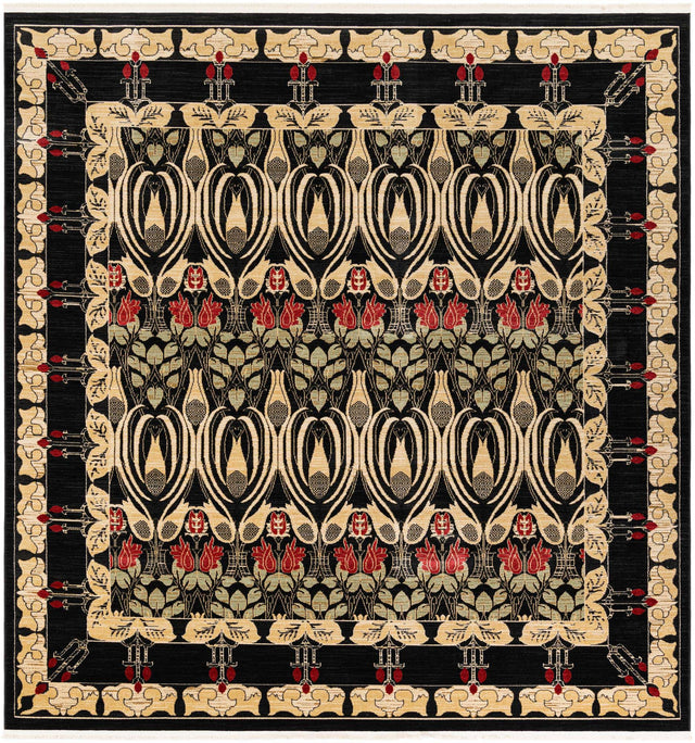 Black 10' x 10' Edinburgh Square Area Rug 100% Polypropylene Easy Clean With Cotton Backing Traditional Classic Design Carpet for Living, Dining Room, Office for Sale at Rug Engine