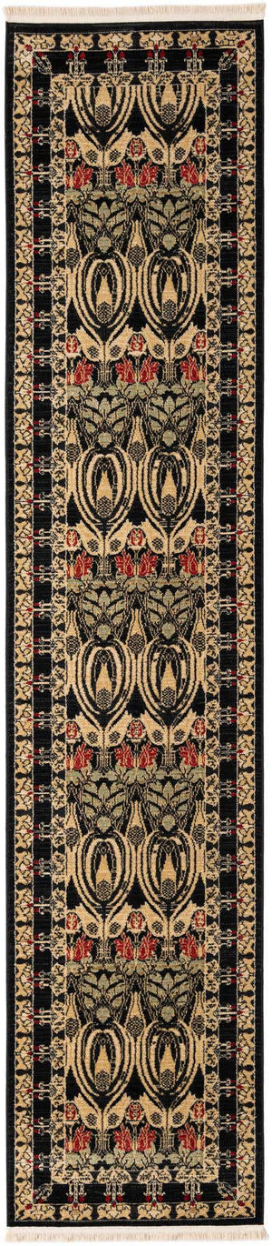 Black 2' 7 x 12' Edinburgh Runner Area Rug 100% Polypropylene Easy Clean With Cotton Backing Traditional Classic Design Carpet for Living, Dining Room, Office for Sale at Rug Engine