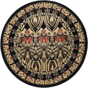 Black 3' 1 x 3' 1 Edinburgh Round Area Rug 100% Polypropylene Easy Clean With Cotton Backing Traditional Classic Design Carpet for Living, Dining Room, Office for Sale at Rug Engine