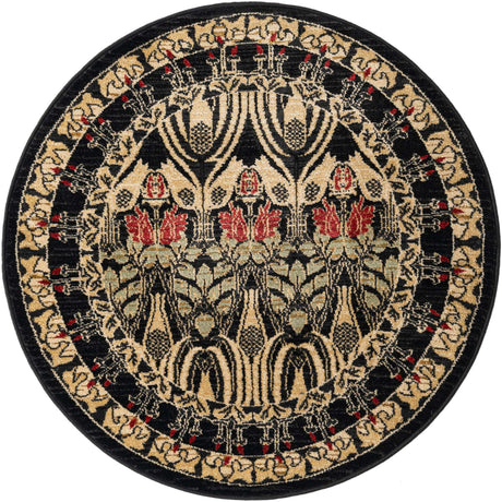 Black 3' 1 x 3' 1 Edinburgh Round Area Rug 100% Polypropylene Easy Clean With Cotton Backing Traditional Classic Design Carpet for Living, Dining Room, Office for Sale at Rug Engine