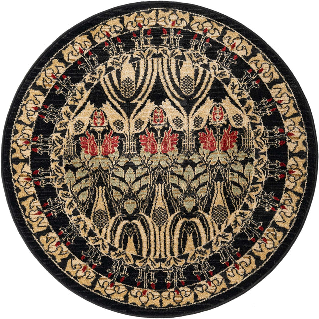 Black 3' 1 x 3' 1 Edinburgh Round Area Rug 100% Polypropylene Easy Clean With Cotton Backing Traditional Classic Design Carpet for Living, Dining Room, Office for Sale at Rug Engine