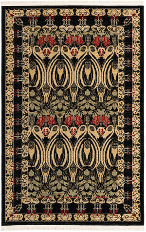 Black 4' 1 x 6' 1 Edinburgh Rectangle Area Rug 100% Polypropylene Easy Clean With Cotton Backing Traditional Classic Design Carpet for Living, Dining Room, Office for Sale at Rug Engine