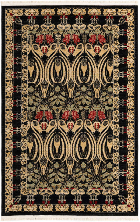 Black 4' 1 x 6' 1 Edinburgh Rectangle Area Rug 100% Polypropylene Easy Clean With Cotton Backing Traditional Classic Design Carpet for Living, Dining Room, Office for Sale at Rug Engine