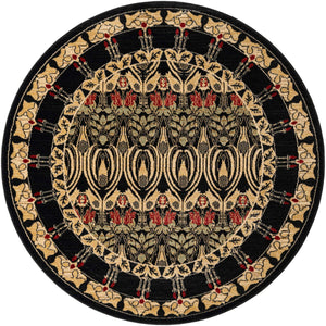 Black 5' 1 x 5' 1 Edinburgh Round Area Rug 100% Polypropylene Easy Clean With Cotton Backing Traditional Classic Design Carpet for Living, Dining Room, Office for Sale at Rug Engine