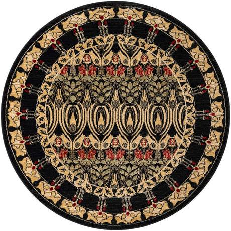 Black 5' 1 x 5' 1 Edinburgh Round Area Rug 100% Polypropylene Easy Clean With Cotton Backing Traditional Classic Design Carpet for Living, Dining Room, Office for Sale at Rug Engine