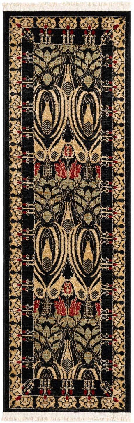 Black 2' x 6' 1 Edinburgh Runner Area Rug 100% Polypropylene Easy Clean With Cotton Backing Traditional Classic Design Carpet for Living, Dining Room, Office for Sale at Rug Engine