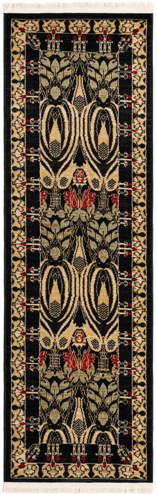 Black 2' x 6' 1 Edinburgh Runner Area Rug 100% Polypropylene Easy Clean With Cotton Backing Traditional Classic Design Carpet for Living, Dining Room, Office for Sale at Rug Engine
