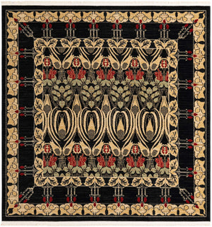 Black 6' 1 x 6' 1 Edinburgh Square Area Rug 100% Polypropylene Easy Clean With Cotton Backing Traditional Classic Design Carpet for Living, Dining Room, Office for Sale at Rug Engine