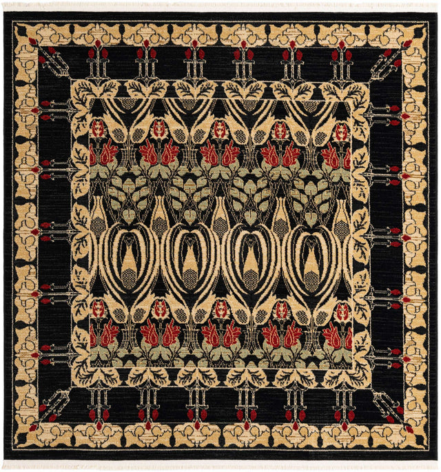 Black 6' 1 x 6' 1 Edinburgh Square Area Rug 100% Polypropylene Easy Clean With Cotton Backing Traditional Classic Design Carpet for Living, Dining Room, Office for Sale at Rug Engine
