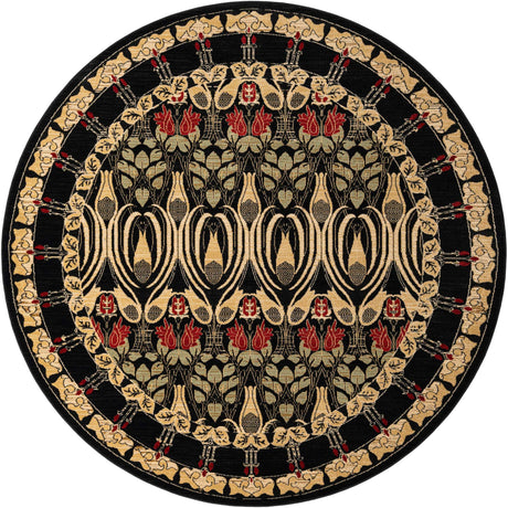 Black 8' x 8' Edinburgh Round Area Rug 100% Polypropylene Easy Clean With Cotton Backing Traditional Classic Design Carpet for Living, Dining Room, Office for Sale at Rug Engine