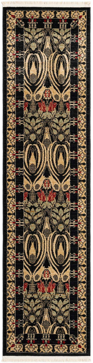 Black 2' x 8' Edinburgh Runner Area Rug 100% Polypropylene Easy Clean With Cotton Backing Traditional Classic Design Carpet for Living, Dining Room, Office for Sale at Rug Engine