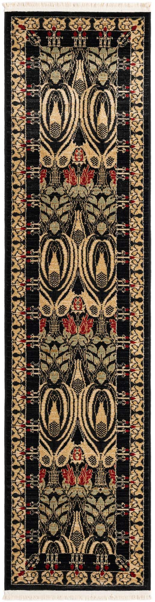 Black 2' x 8' Edinburgh Runner Area Rug 100% Polypropylene Easy Clean With Cotton Backing Traditional Classic Design Carpet for Living, Dining Room, Office for Sale at Rug Engine