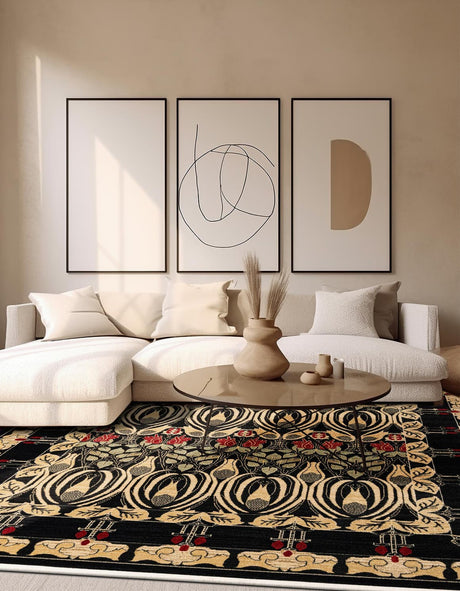 Black 12' x 12' Edinburgh Square Area Rug 100% Polypropylene Easy Clean With Cotton Backing Traditional Classic Design Carpet for Living, Dining Room, Office for Sale at Rug Engine