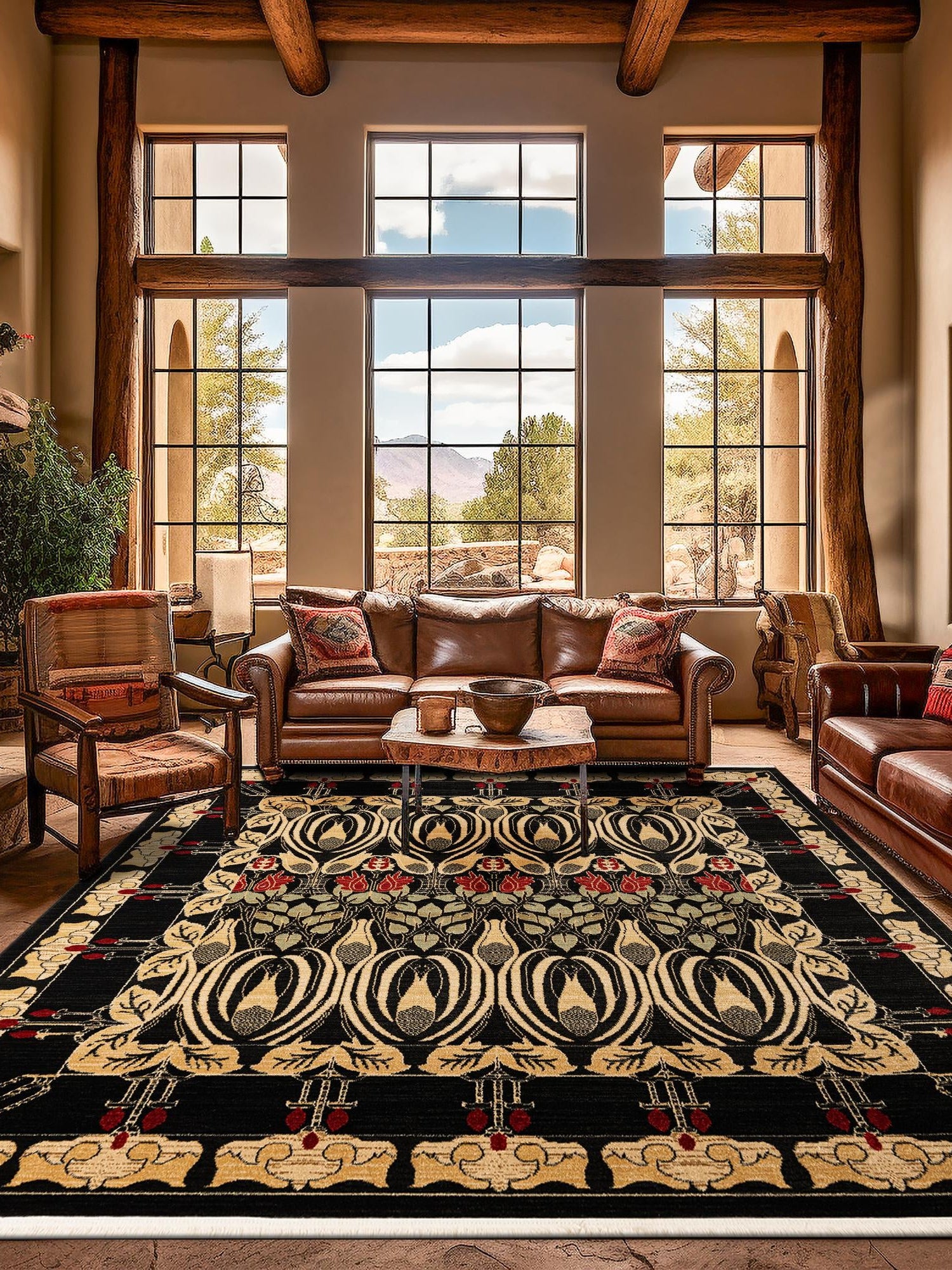 Black 6' 1 x 6' 1 Edinburgh Square Area Rug 100% Polypropylene Easy Clean With Cotton Backing Traditional Classic Design Carpet for Living, Dining Room, Office for Sale at Rug Engine