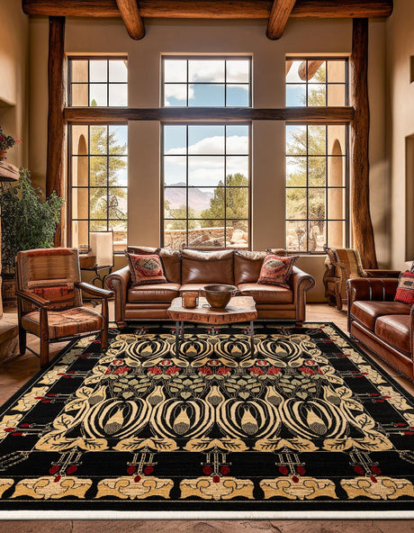 Black 8' x 8' Edinburgh Square Area Rug 100% Polypropylene Easy Clean With Cotton Backing Traditional Classic Design Carpet for Living, Dining Room, Office for Sale at Rug Engine