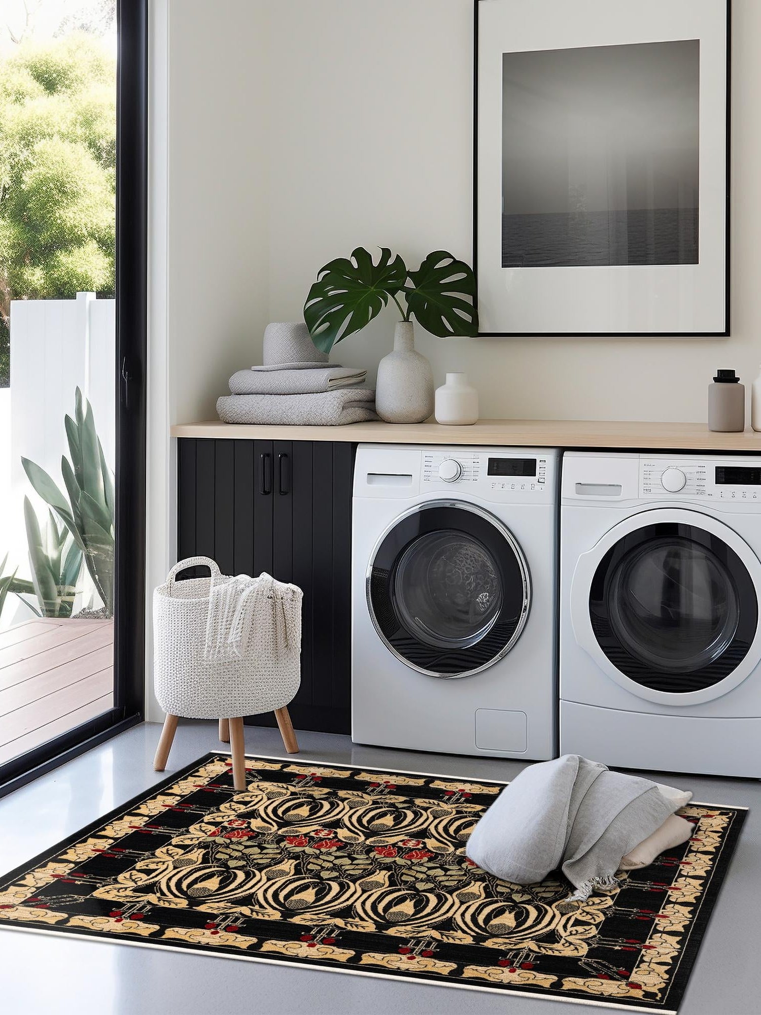 Black 6' 1 x 6' 1 Edinburgh Square Area Rug 100% Polypropylene Easy Clean With Cotton Backing Traditional Classic Design Carpet for Living, Dining Room, Office for Sale at Rug Engine