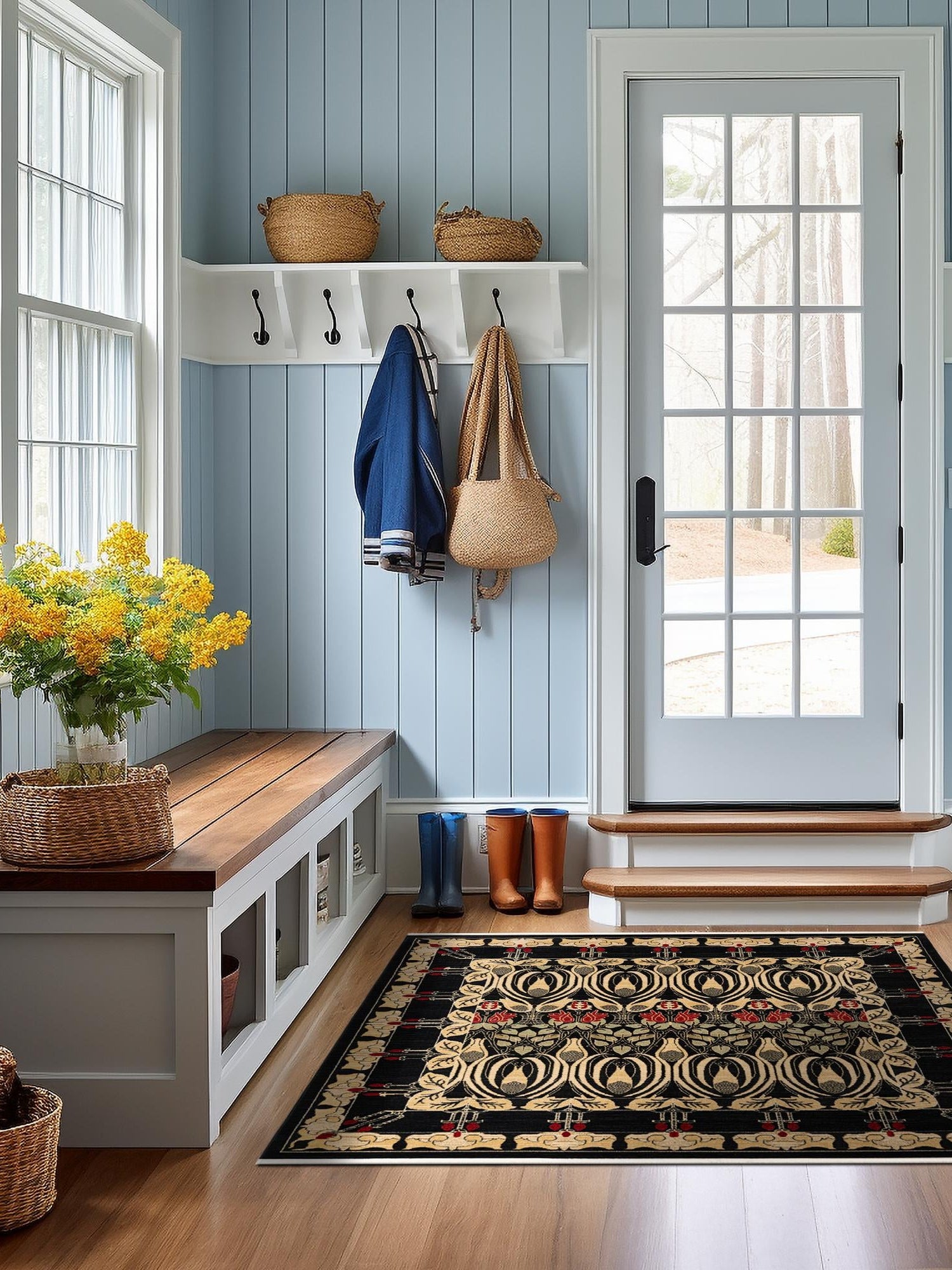 Black 12' x 12' Edinburgh Square Area Rug 100% Polypropylene Easy Clean With Cotton Backing Traditional Classic Design Carpet for Living, Dining Room, Office for Sale at Rug Engine