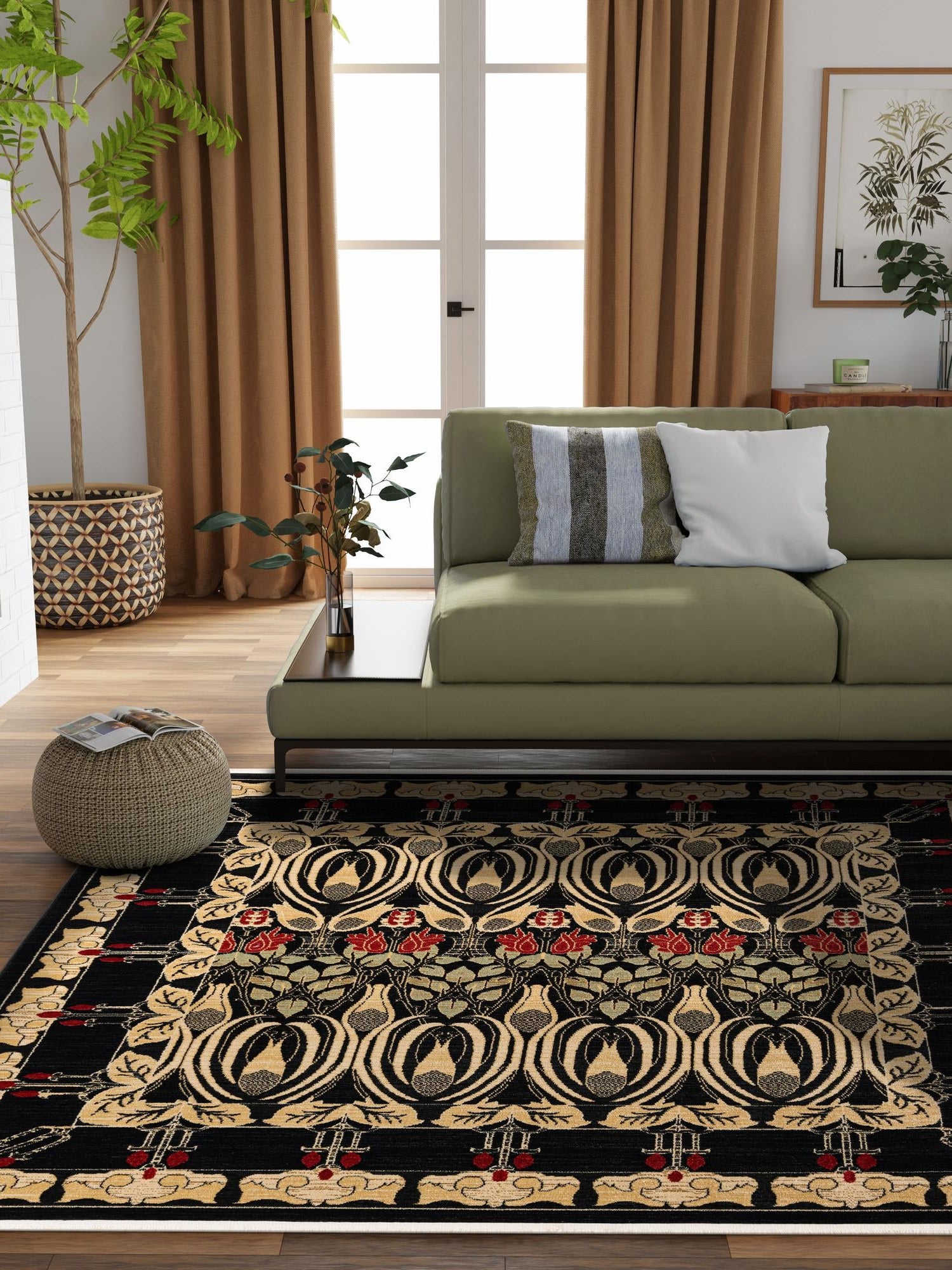 Black 12' x 12' Edinburgh Square Area Rug 100% Polypropylene Easy Clean With Cotton Backing Traditional Classic Design Carpet for Living, Dining Room, Office for Sale at Rug Engine