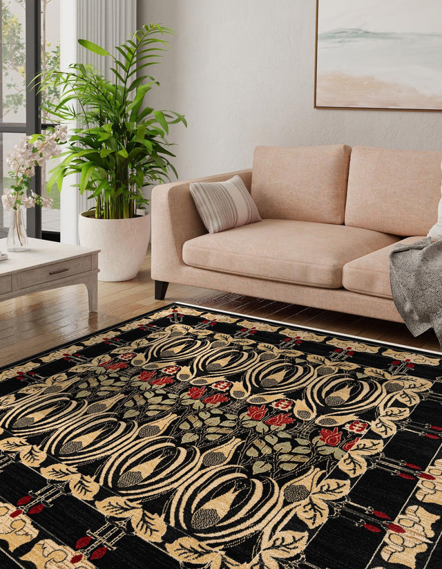 Black 12' x 12' Edinburgh Square Area Rug 100% Polypropylene Easy Clean With Cotton Backing Traditional Classic Design Carpet for Living, Dining Room, Office for Sale at Rug Engine