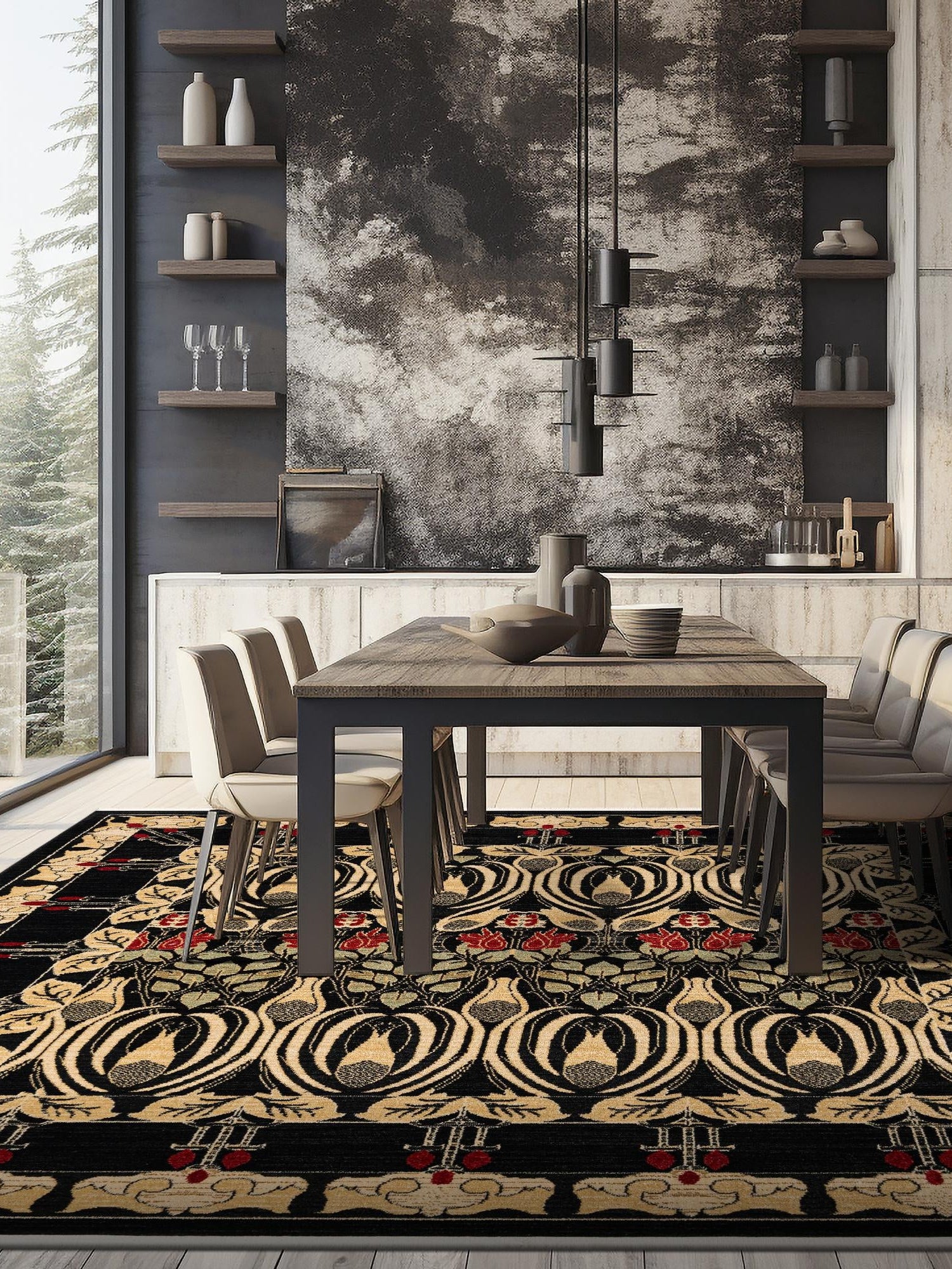 Black 12' x 12' Edinburgh Square Area Rug 100% Polypropylene Easy Clean With Cotton Backing Traditional Classic Design Carpet for Living, Dining Room, Office for Sale at Rug Engine