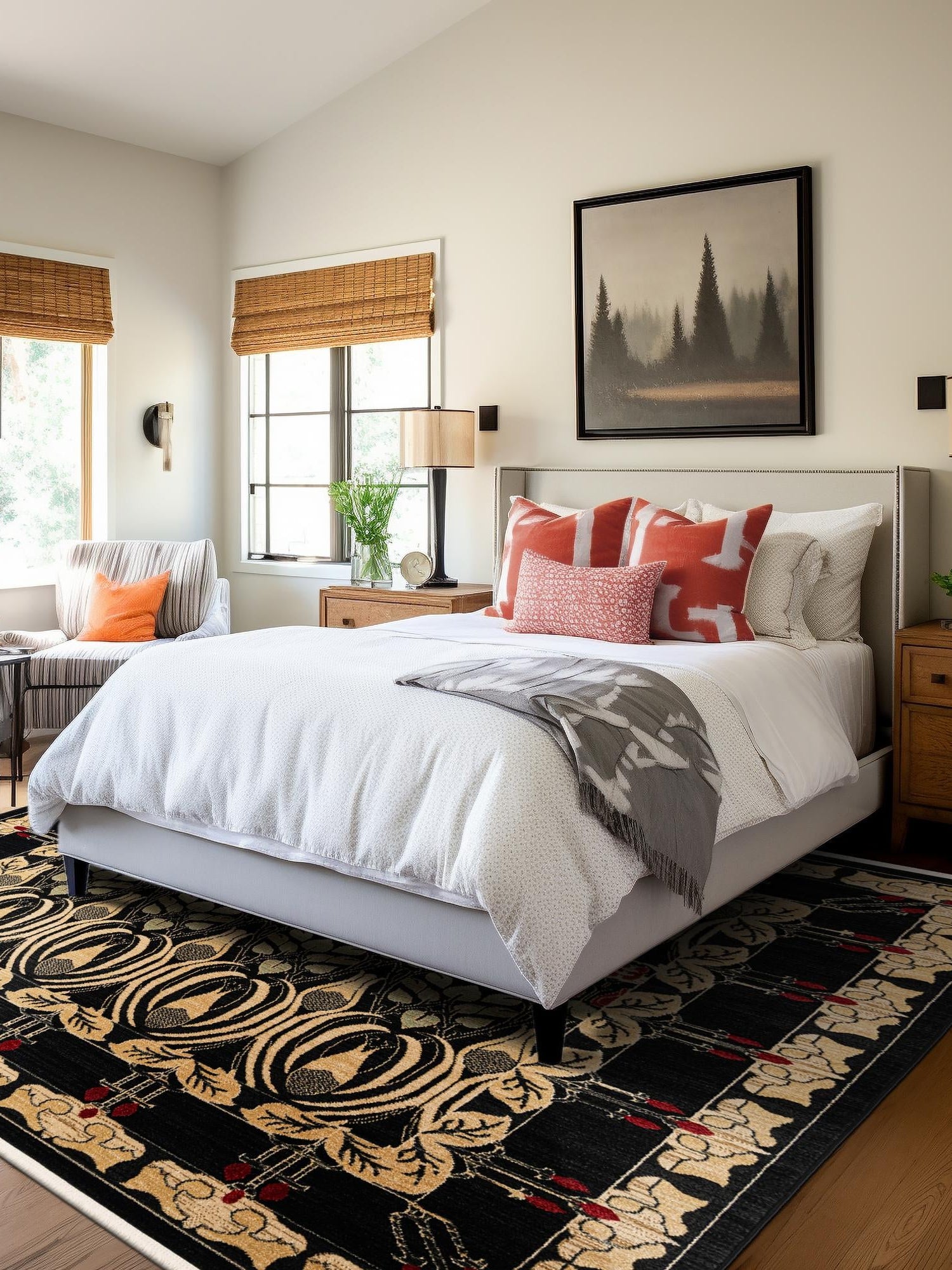 Black 8' x 8' Edinburgh Square Area Rug 100% Polypropylene Easy Clean With Cotton Backing Traditional Classic Design Carpet for Living, Dining Room, Office for Sale at Rug Engine