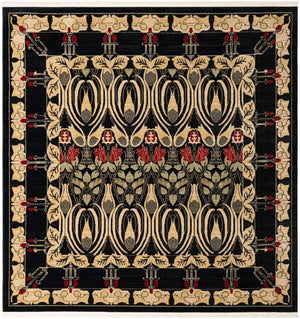 Black 8' x 8' Edinburgh Square Area Rug 100% Polypropylene Easy Clean With Cotton Backing Traditional Classic Design Carpet for Living, Dining Room, Office for Sale at Rug Engine