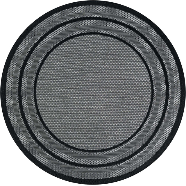 Gray 5' 3 x 5' 3 Outdoor Border Round Area Rug Weather Resistant for Patio, Deck, Terrace, Balcony, Porch 100% Polypropylene Classic Bordered Carpet for Sale at Rug Engine