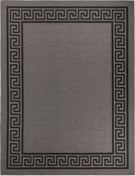 Gray 9' x 12' Outdoor Border Rectangle Rug