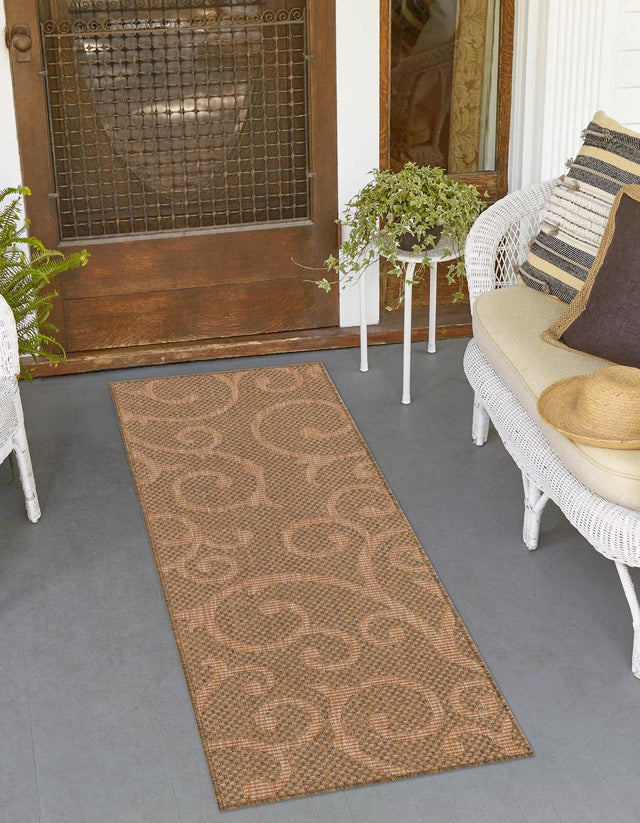 Brown 2' x 6' 1 Outdoor Botanical Runner Area Rug Weather Resistant for Patio, Deck, Terrace, Balcony, Porch Polypropylene Garden Floral Tropical Carpet for Sale at Rug Engine