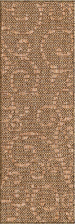 Brown 2' x 6' 1 Outdoor Botanical Runner Area Rug Weather Resistant for Patio, Deck, Terrace, Balcony, Porch Polypropylene Garden Floral Tropical Carpet for Sale at Rug Engine