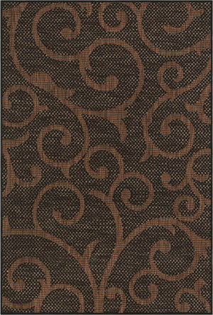 Chocolate Brown 3' 3 x 5' 3 Outdoor Botanical Rectangle Area Rug Weather Resistant for Patio, Deck, Terrace, Balcony, Porch Polypropylene Garden Floral Tropical Carpet for Sale at Rug Engine