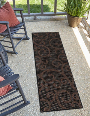 Chocolate Brown 2' x 6' 1 Outdoor Botanical Runner Area Rug Weather Resistant for Patio, Deck, Terrace, Balcony, Porch Polypropylene Garden Floral Tropical Carpet for Sale at Rug Engine