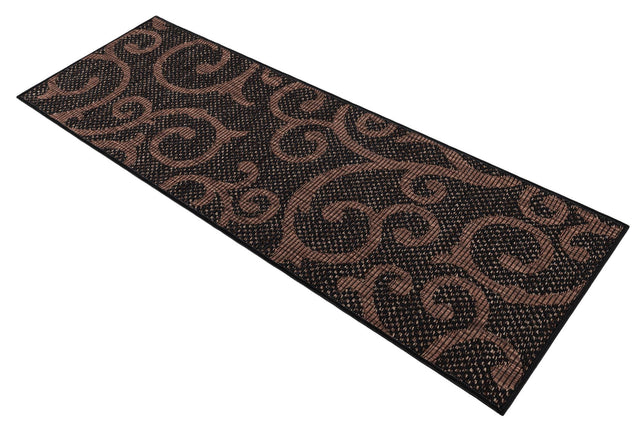 Chocolate Brown 2' x 6' 1 Outdoor Botanical Runner Area Rug Weather Resistant for Patio, Deck, Terrace, Balcony, Porch Polypropylene Garden Floral Tropical Carpet for Sale at Rug Engine