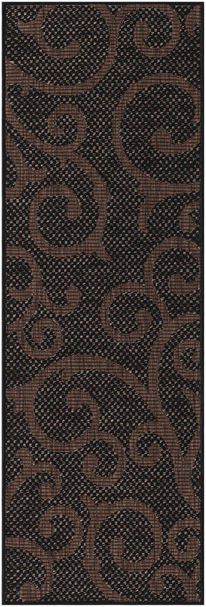 Chocolate Brown 2' x 6' 1 Outdoor Botanical Runner Area Rug Weather Resistant for Patio, Deck, Terrace, Balcony, Porch Polypropylene Garden Floral Tropical Carpet for Sale at Rug Engine