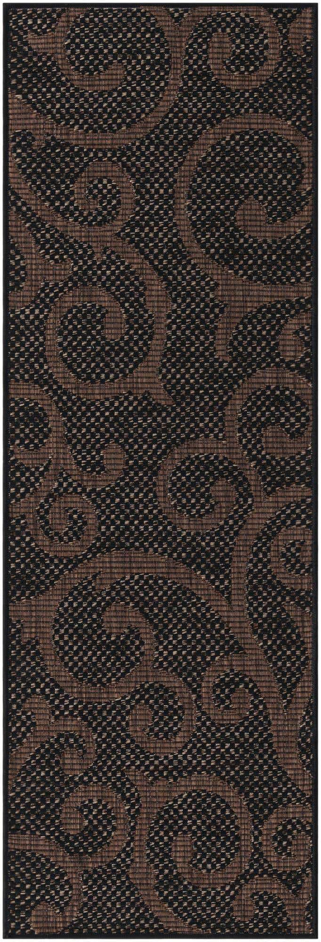 Chocolate Brown 2' x 6' 1 Outdoor Botanical Runner Area Rug Weather Resistant for Patio, Deck, Terrace, Balcony, Porch Polypropylene Garden Floral Tropical Carpet for Sale at Rug Engine