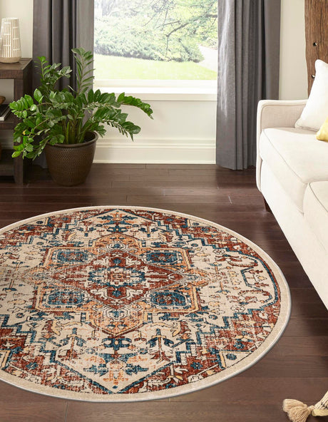 Beige 5' 3 x 5' 3 Oslo Round Area Rug 100% Polypropylene Traditional Classic Vintage Distressed Carpet for Indoor Home Decor for Sale at Rug Engine