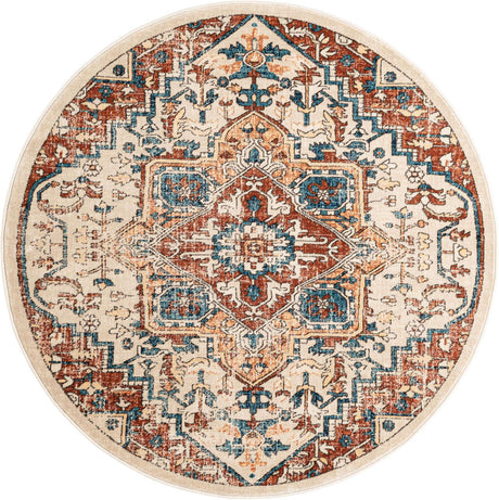 Beige 5' 3 x 5' 3 Oslo Round Area Rug 100% Polypropylene Traditional Classic Vintage Distressed Carpet for Indoor Home Decor for Sale at Rug Engine