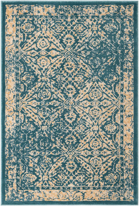 Teal 4' 1 x 6' 1 Oslo Rectangle Area Rug 100% Polypropylene Traditional Classic Vintage Distressed Carpet for Indoor Home Decor for Sale at Rug Engine