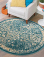 Teal 5' 3 x 5' 3 Oslo Round Area Rug 100% Polypropylene Traditional Classic Vintage Distressed Carpet for Indoor Home Decor for Sale at Rug Engine