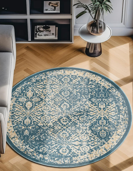 Teal 5' 3 x 5' 3 Oslo Round Area Rug 100% Polypropylene Traditional Classic Vintage Distressed Carpet for Indoor Home Decor for Sale at Rug Engine