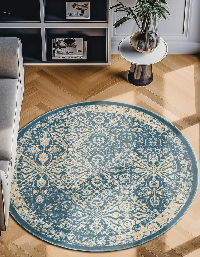 Teal 5' 3 x 5' 3 Oslo Round Area Rug 100% Polypropylene Traditional Classic Vintage Distressed Carpet for Indoor Home Decor for Sale at Rug Engine