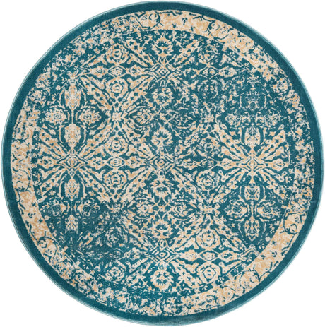 Teal 5' 3 x 5' 3 Oslo Round Area Rug 100% Polypropylene Traditional Classic Vintage Distressed Carpet for Indoor Home Decor for Sale at Rug Engine