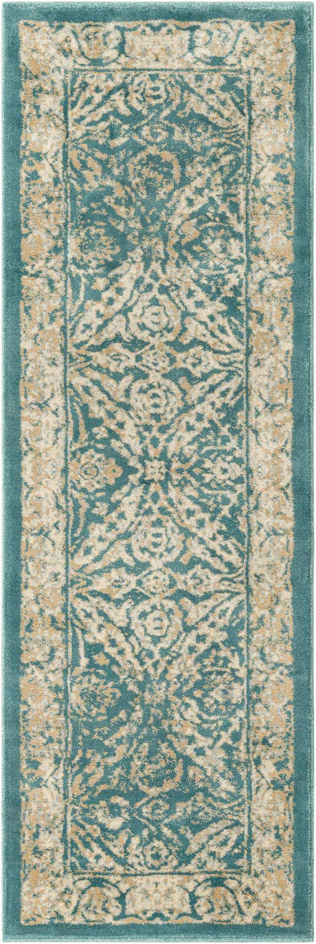 Teal 2' x 6' 1 Oslo Runner Area Rug 100% Polypropylene Traditional Classic Vintage Distressed Carpet for Indoor Home Decor for Sale at Rug Engine