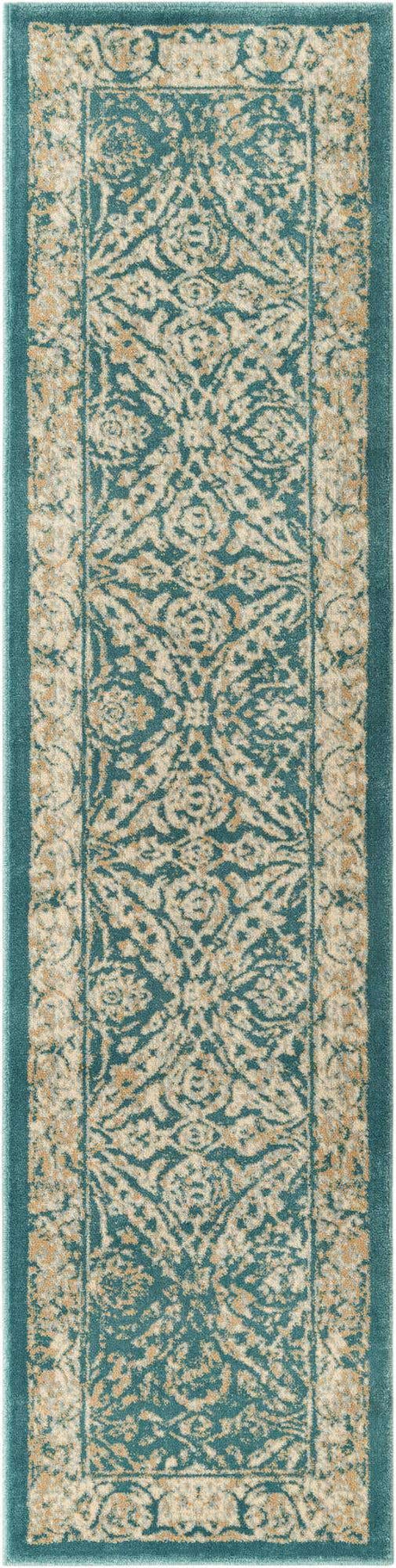 Teal 2' x 8' Oslo Runner Area Rug 100% Polypropylene Traditional Classic Vintage Distressed Carpet for Indoor Home Decor for Sale at Rug Engine