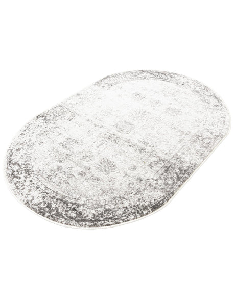 Gray 4' 1 x 6' 1 Sofia Oval Area Rug Durable Easy Clean Stain Resistant Unique Carpet for Affordable Interior Home Design for Sale at Rug Engine