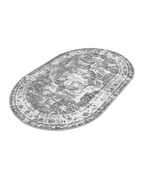 Gray 4' 1 x 6' 1 Sofia Oval Area Rug Durable Easy Clean Stain Resistant Unique Carpet for Affordable Interior Home Design for Sale at Rug Engine