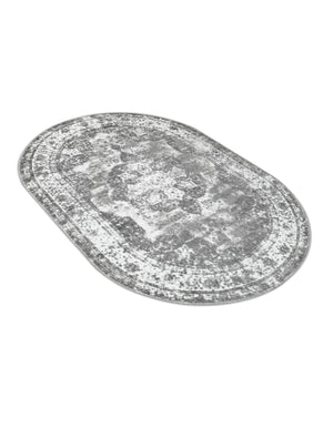 Gray 4' 1 x 6' 1 Sofia Oval Area Rug Durable Easy Clean Stain Resistant Unique Carpet for Affordable Interior Home Design for Sale at Rug Engine