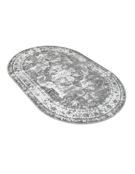 Gray 4' 1 x 6' 1 Sofia Oval Area Rug Durable Easy Clean Stain Resistant Unique Carpet for Affordable Interior Home Design for Sale at Rug Engine