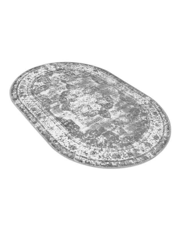 Gray 4' 1 x 6' 1 Sofia Oval Area Rug Durable Easy Clean Stain Resistant Unique Carpet for Affordable Interior Home Design for Sale at Rug Engine