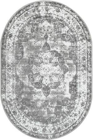 Gray 4' 1 x 6' 1 Sofia Oval Area Rug Durable Easy Clean Stain Resistant Unique Carpet for Affordable Interior Home Design for Sale at Rug Engine